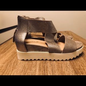 Steven Metallic Silver Wedge Sandals